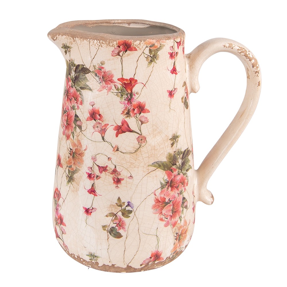 Béžový keramický dekorační džbán s květy Lilie M - 16*12*18 cm Clayre & Eef