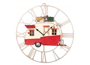 Bílé antik nástěnné kovové hodiny s barevným karavanem - 48*4*50 cm / 1*AA