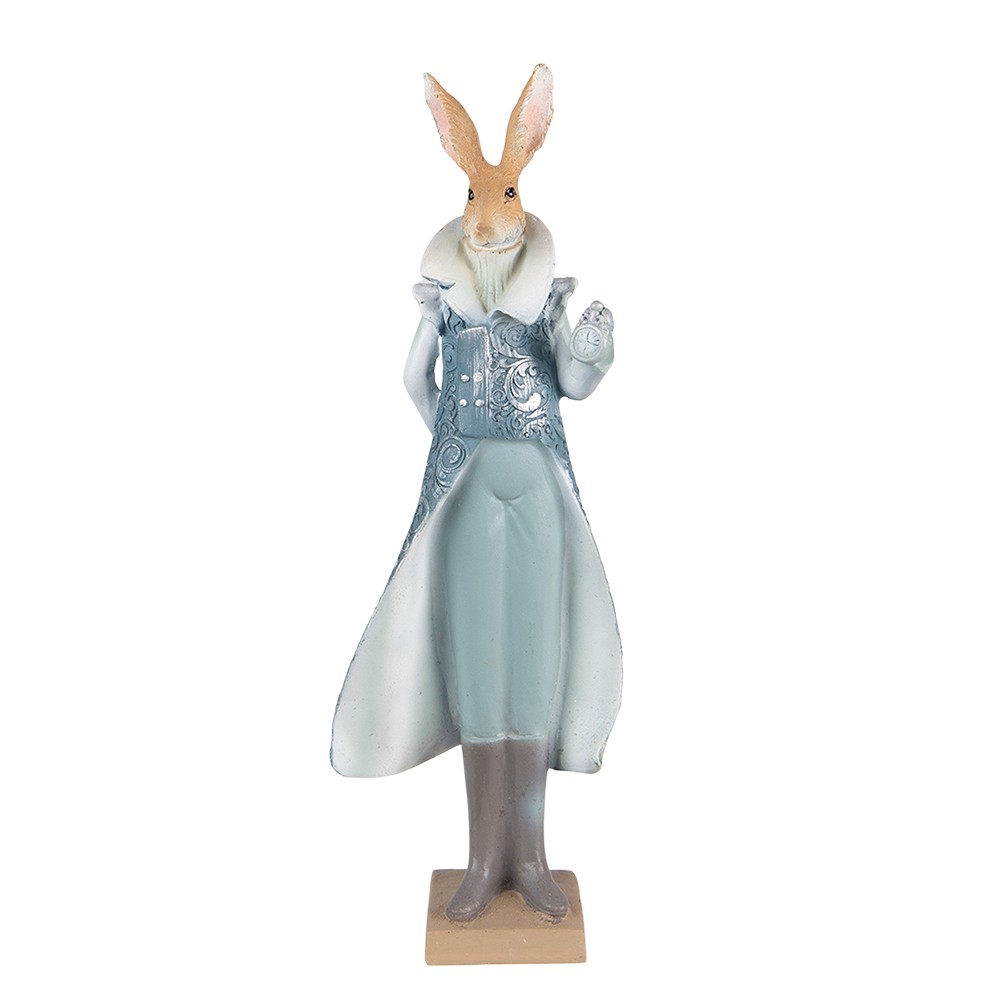 Levně Velikonoční dekorace socha zajíc v modrém obleku - 11*8*33 cm 6PR3606