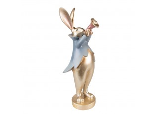 Dekorace králík v modrém kabátku s trumpetou - 9*8*26 cm