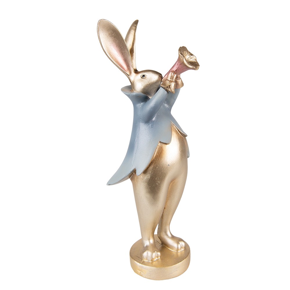 Dekorace králík v modrém kabátku s trumpetou - 9*8*26 cm Clayre & Eef