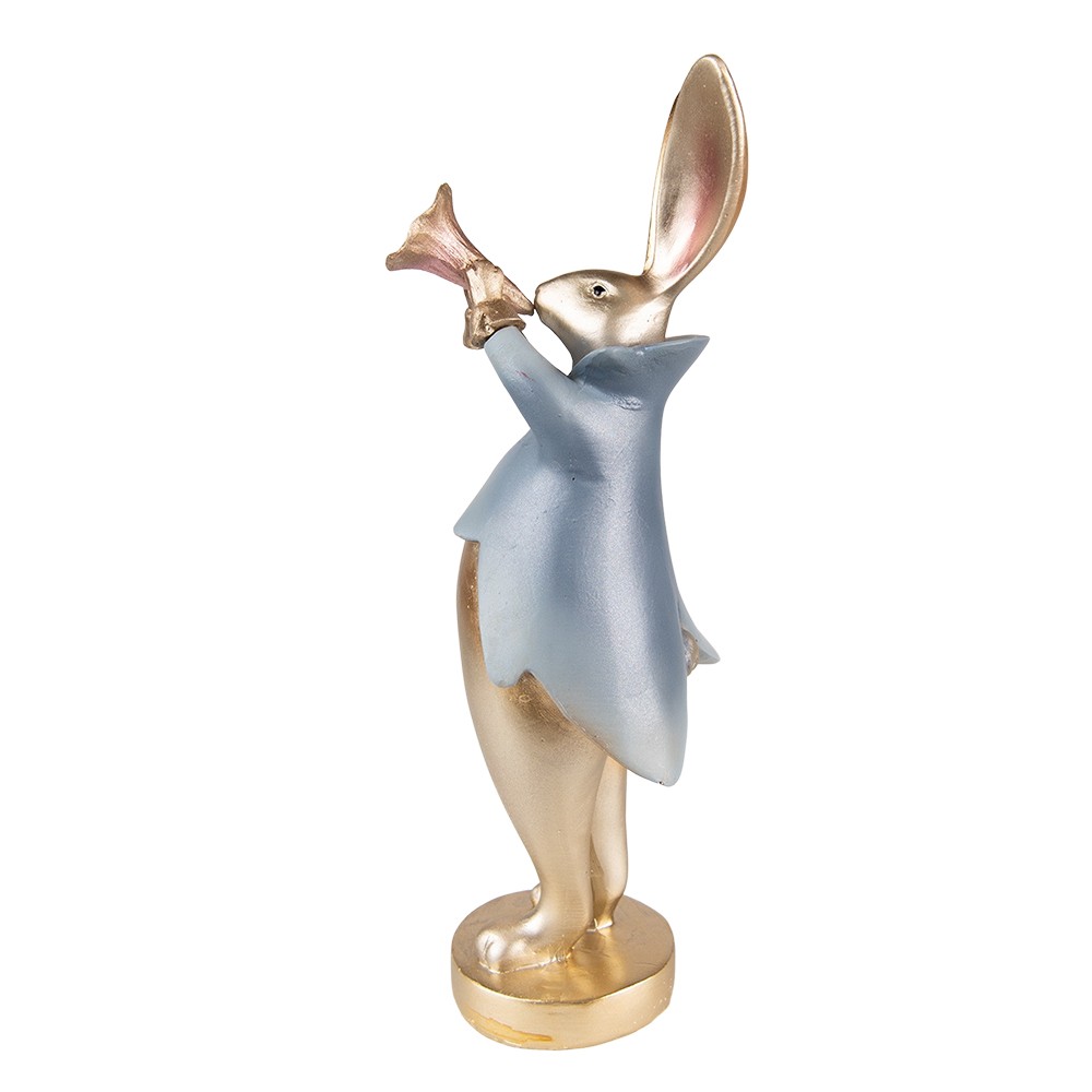 Dekorace králík v modrém kabátku s trumpetou - 9*8*26 cm