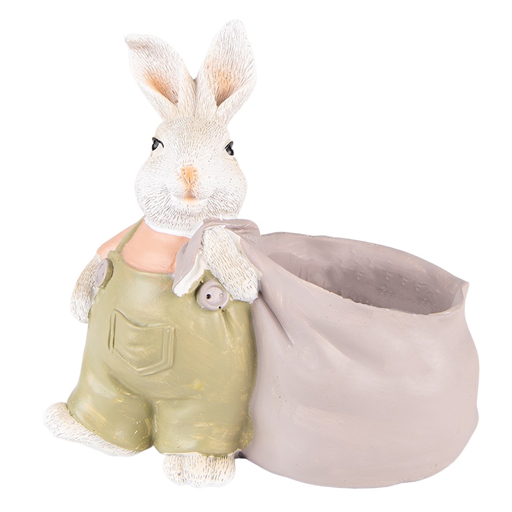 Dekorace králík s fialkovým pytlem jako květináček - 15*7*14 cm Clayre & Eef