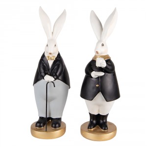 Set 2ks dekorace zajíc v černých kabátcích - 13*11*34 / 13*11*34 cm