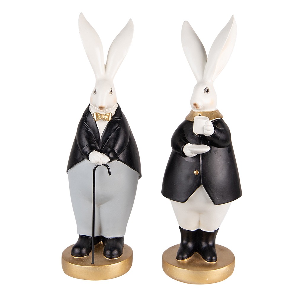 Set 2ks dekorace zajíc v černých kabátcích - 13*11*34 / 13*11*34 cm