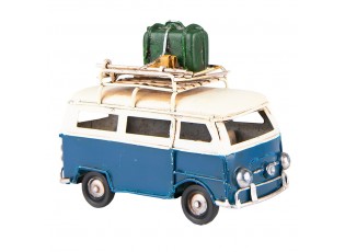 Dekorativní retro model modrý autobus se zavazadlem - 11*5*9 cm