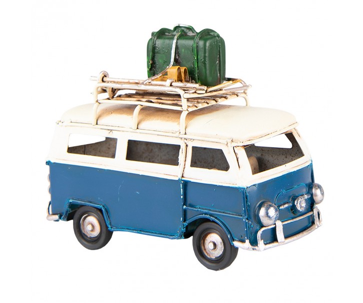 Dekorativní retro model modrý autobus se zavazadlem - 11*5*9 cm