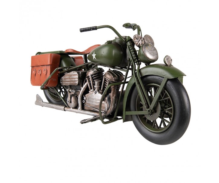Dekorativní retro model zelená vojenská motorka - 38*15*19 cm