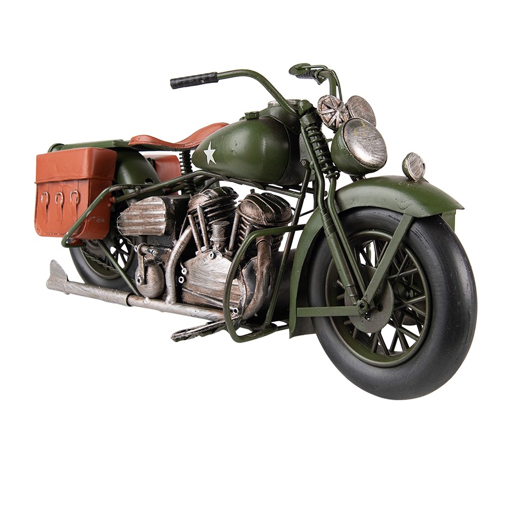 Dekorativní retro model zelená vojenská motorka - 38*15*19 cm Clayre & Eef