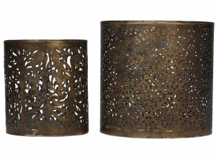 2ks bronzový antik svícen na širokou svíčku Nancy - Ø 15*15 / Ø 12*12cm