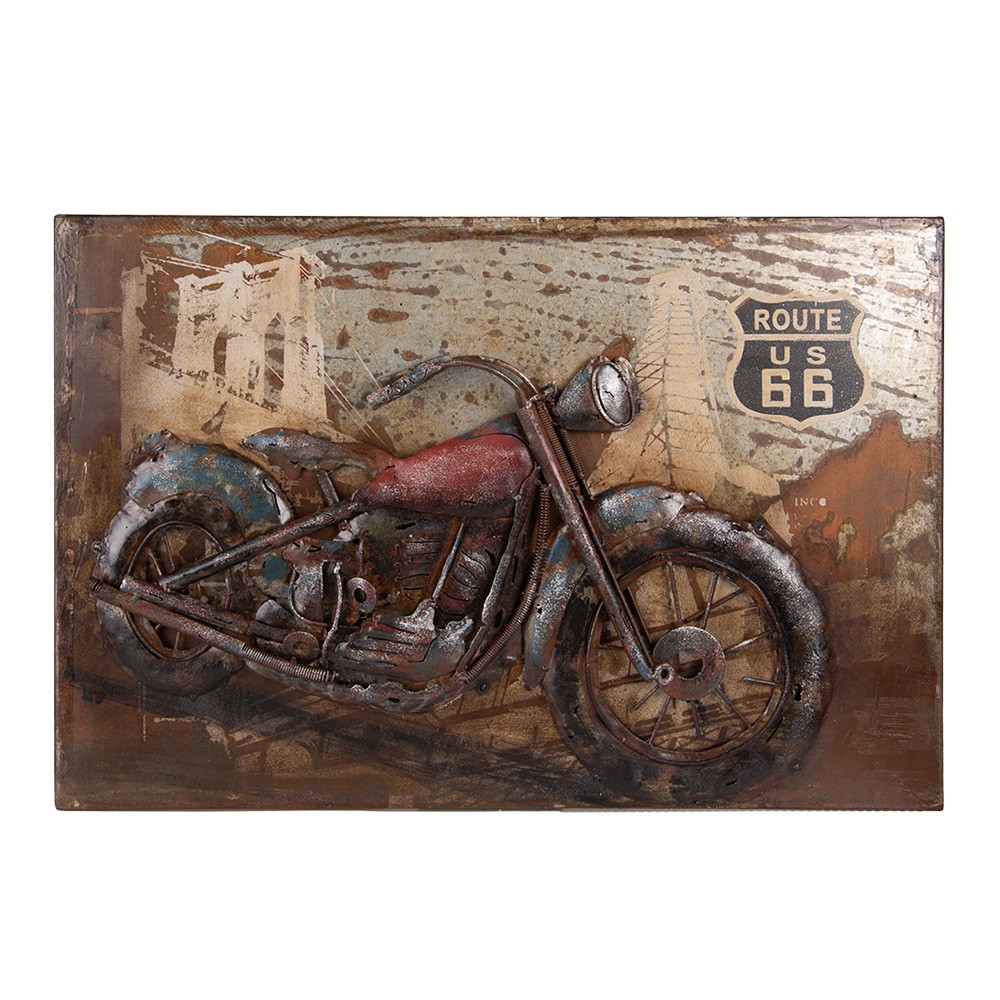 Kovový nástěnný 3D obraz s motorkou Route 66 - 60*4*40 cm