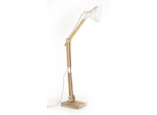 Bílá stojací lampa s přírodní dřevěnou základnou Edward - 25*34*160 cm/ E27/ 40W