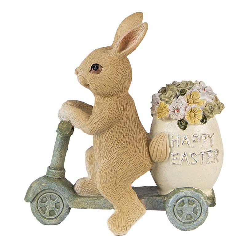 Levně Dekorace soška králík na koloběžce s květinami Happy Easter - 11*5*11 cm 6PR3837