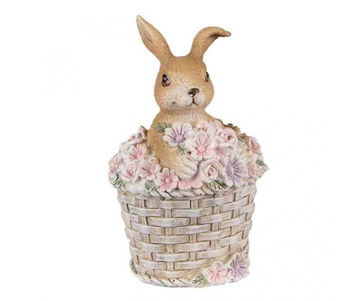 Dekorace soška králík v košíčku květin - 7*6*11 cm