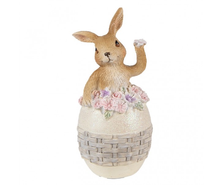 Dekorace soška králík ve vajíčku s květinami - 6*6*13cm