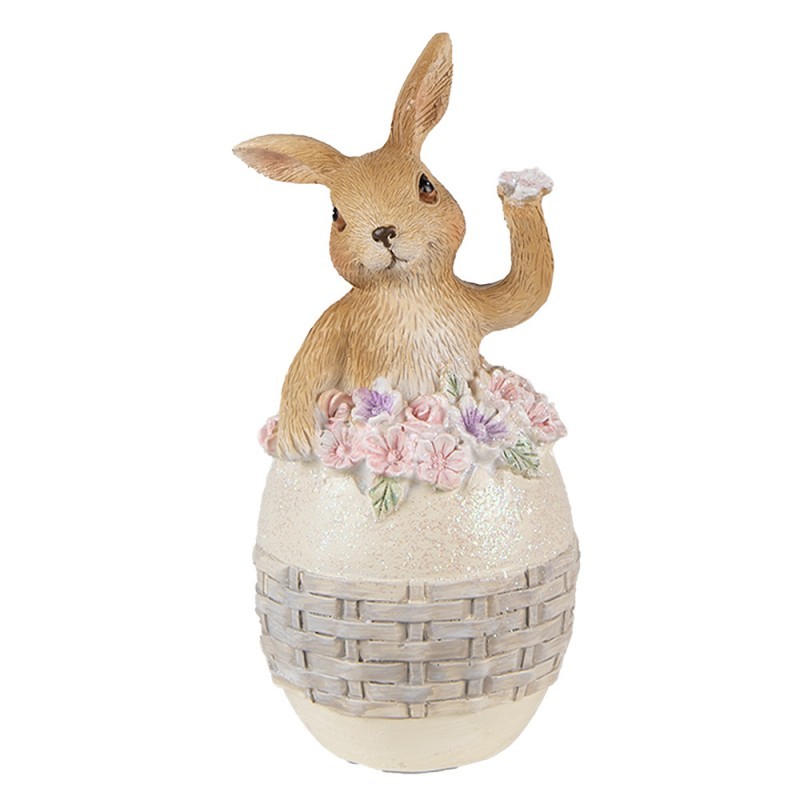 Levně Dekorace soška králík ve vajíčku s květinami - 6*6*13cm 6PR3832