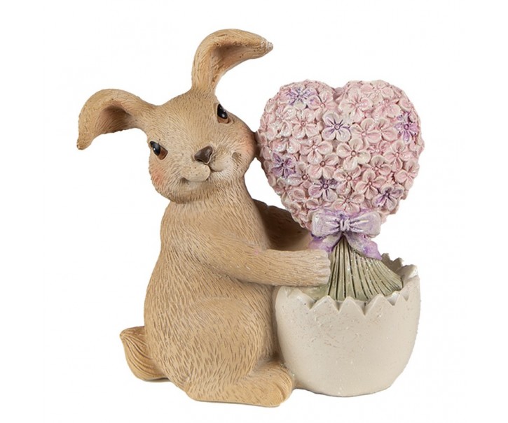 Dekorace soška králík se srdíčkem z květin - 11*6*12cm