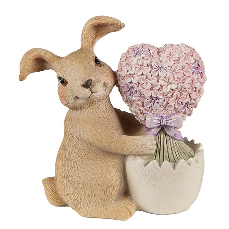 Dekorace soška králík se srdíčkem z květin - 11*6*12cm Clayre & Eef