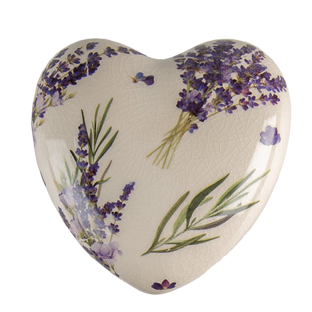 Keramické dekorační srdce s levandulí Lavandie L - 11*11*4 cm Clayre & Eef