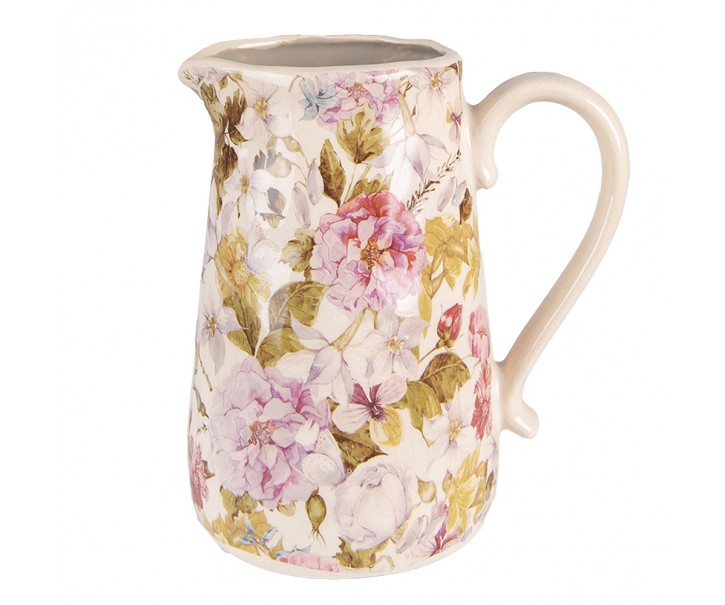 Béžový keramický dekorační džbán s květy Lovely Flowers - 20*14*23 cm