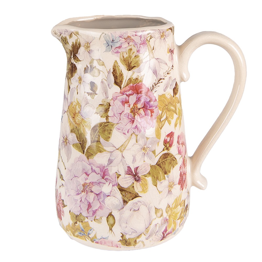 Béžový keramický dekorační džbán s květy Lovely Flowers - 20*14*23 cm 6CE1559L