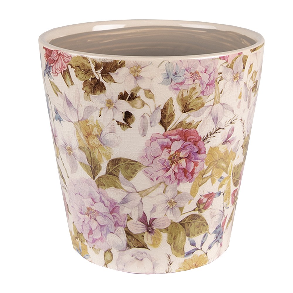 Keramický obal na květináč s květy Lovely Flowers S - Ø14*13 cm