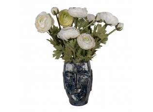Modrý keramický obal na květináč/ váza s obličejem Blue Dotty L - 17*14*21 cm