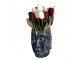 Modrý keramický obal na květináč/ váza s obličejem Blue Dotty M - 13*15*17 cm