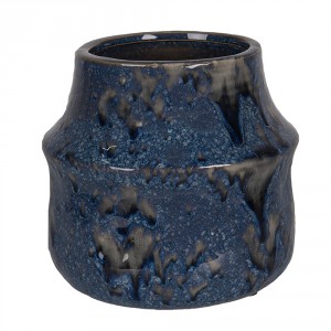 Modrý keramický obal na květináč Blue Dotty - Ø 15*13 cm