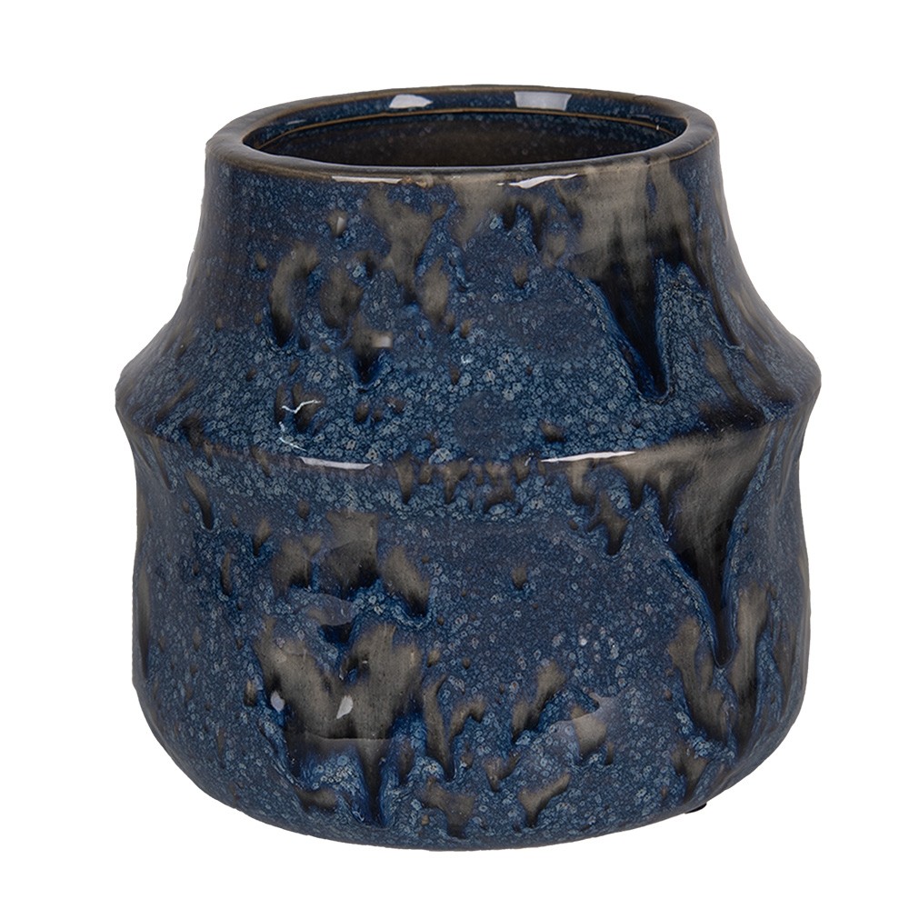 Modrý keramický obal na květináč Blue Dotty M - Ø 15*13 cm Clayre & Eef