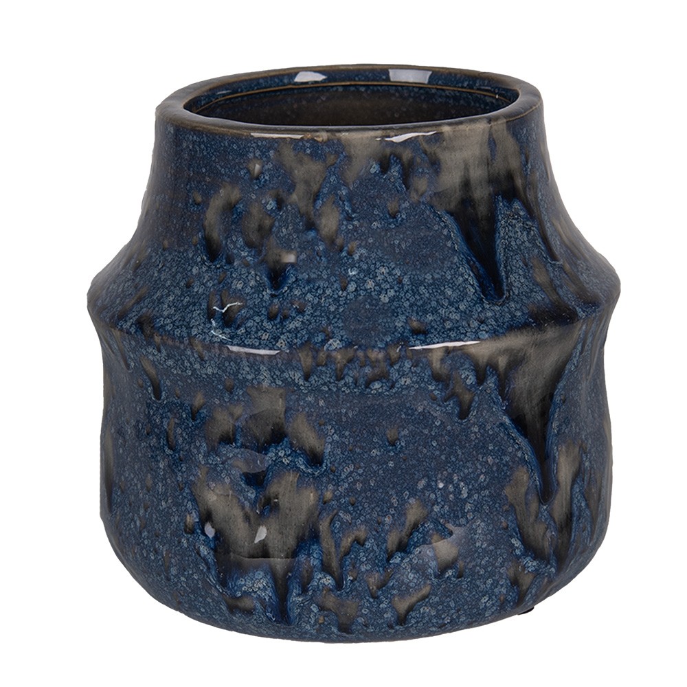 Modrý keramický obal na květináč Blue Dotty - Ø 15*13 cm