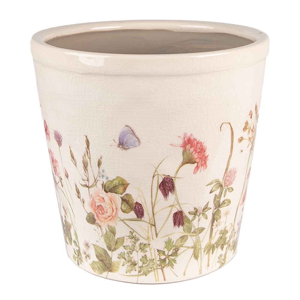 Keramický obal na květináč s lučními květy Flowers of Love L - Ø21*19 cm