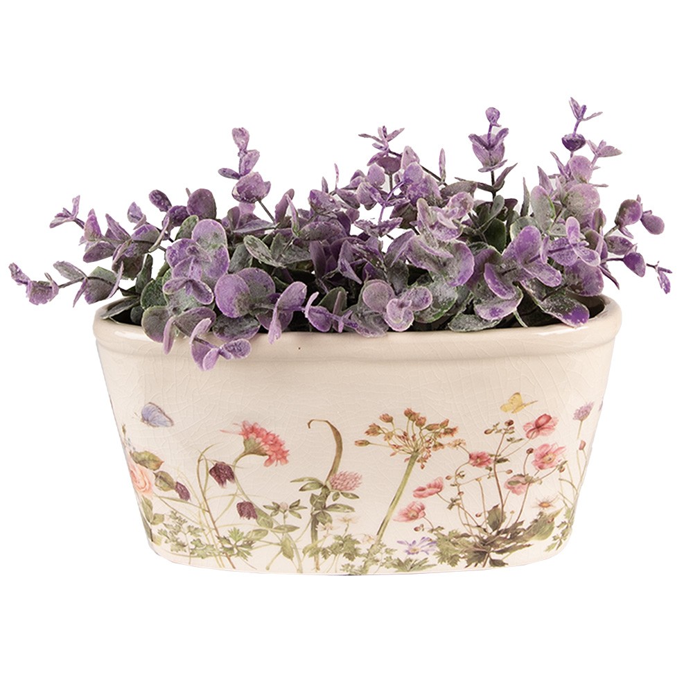 Oválný keramický obal na květináč s lučními květy Flowers of Love M - 23*10*11 cm