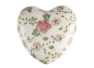 Keramické dekorační srdce s růžovými květy Lillia L - 11*11*4 cm