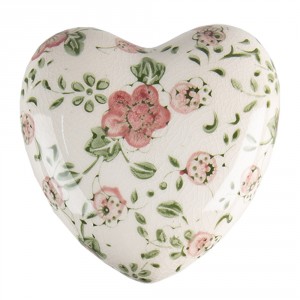 Keramické dekorační srdce s růžovými květy Lillia L - 11*11*4 cm