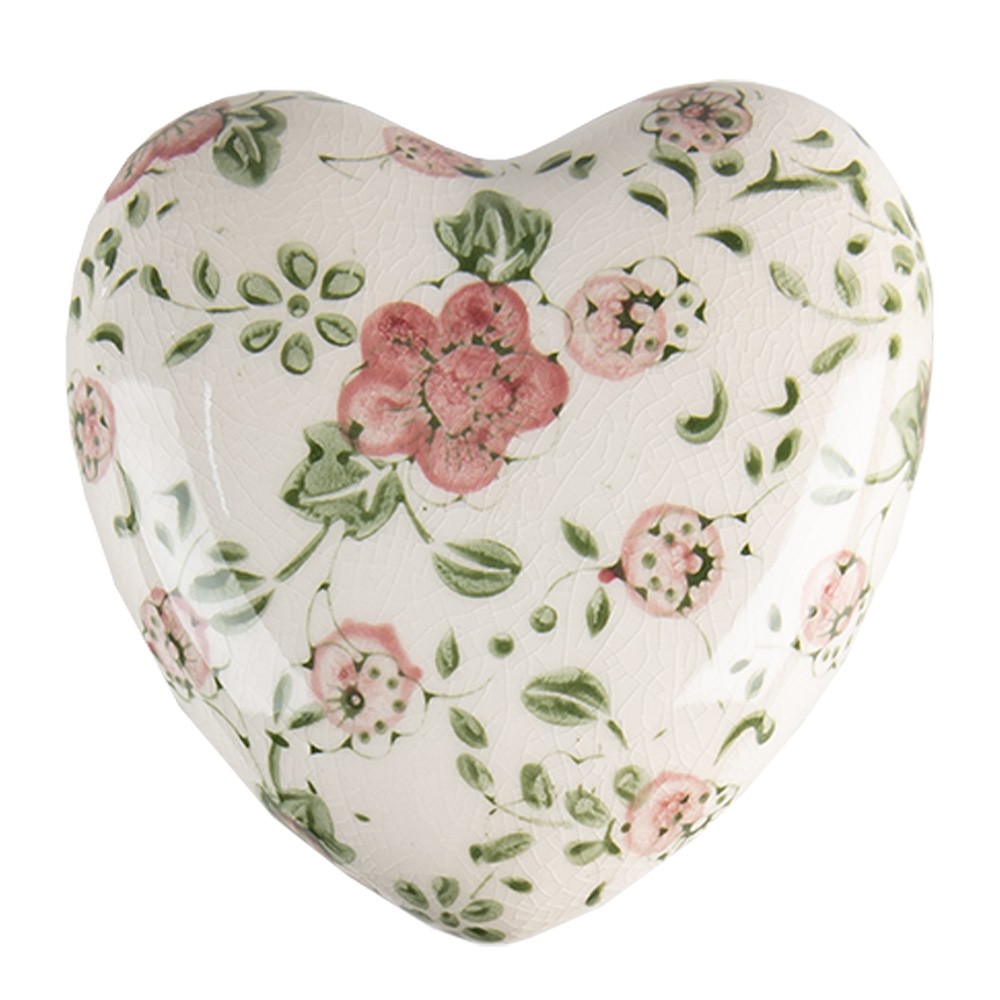 Keramické dekorační srdce s růžovými květy Lillia L - 11*11*4 cm