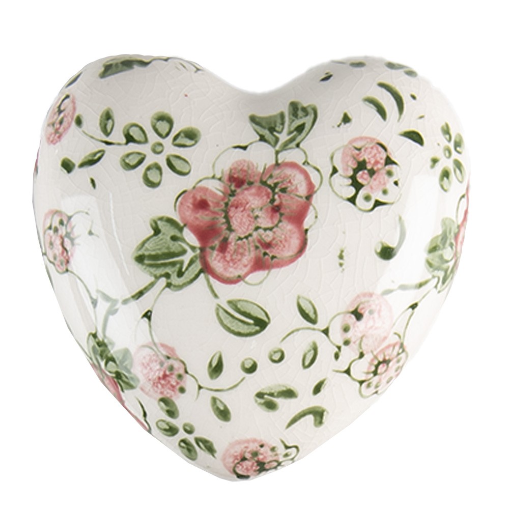 Keramické dekorační srdce s růžovými květy Lillia M - 8*8*4 cm Clayre & Eef