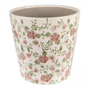 Keramický obal na květináč s růžovými květy Lillia L - Ø 19*18 cm
