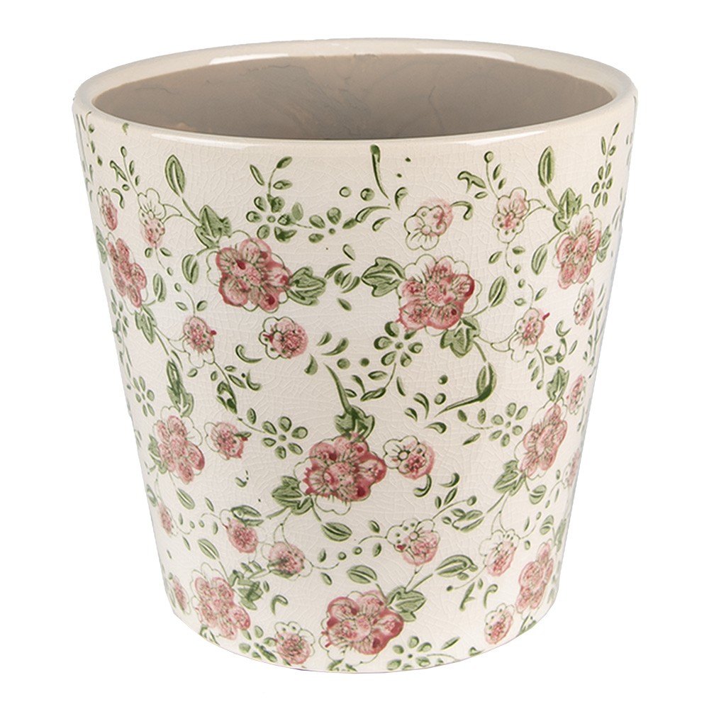 Keramický obal na květináč s růžovými květy Lillia L - Ø 19*18 cm