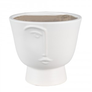 Bílý keramický obal na květináč s polovinou obličeje Facia - Ø 17*15 cm