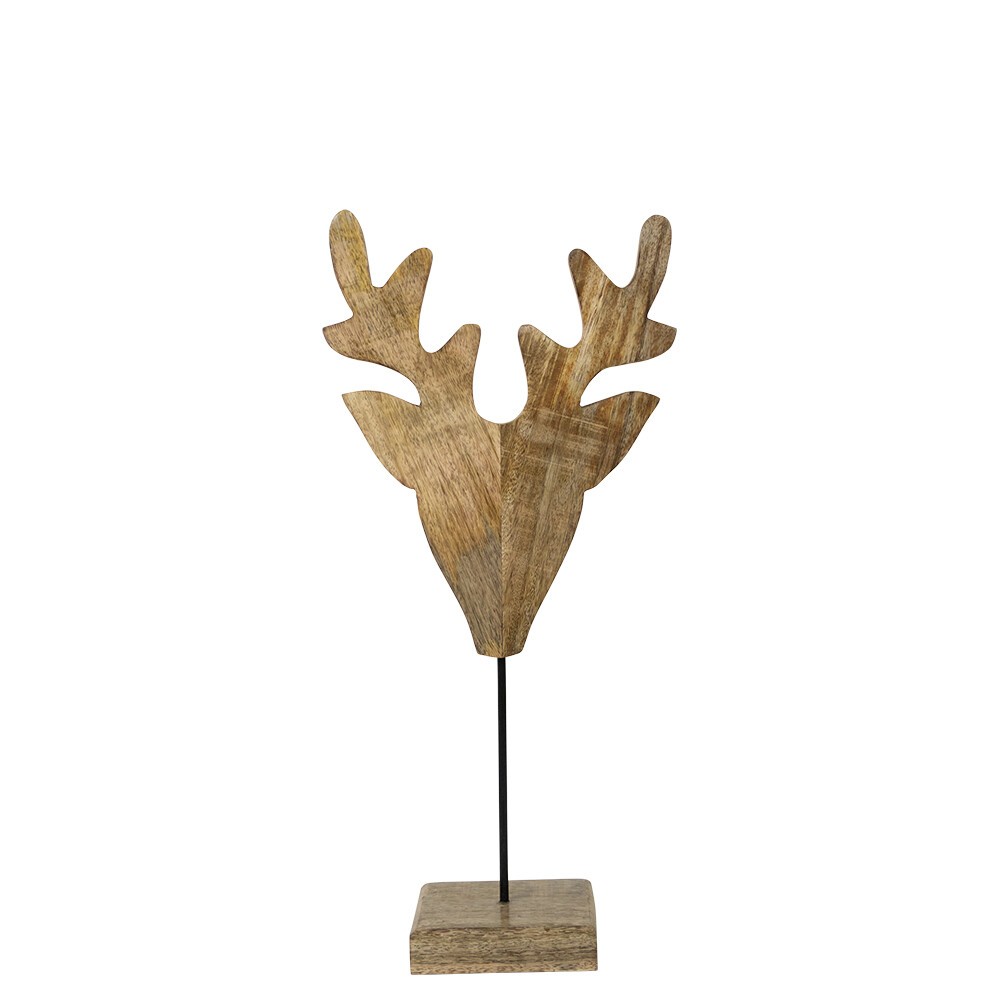 Dekorace hlava jelena z mangového dřeva na podstavci Deer - 26*15*60cm Mars & More