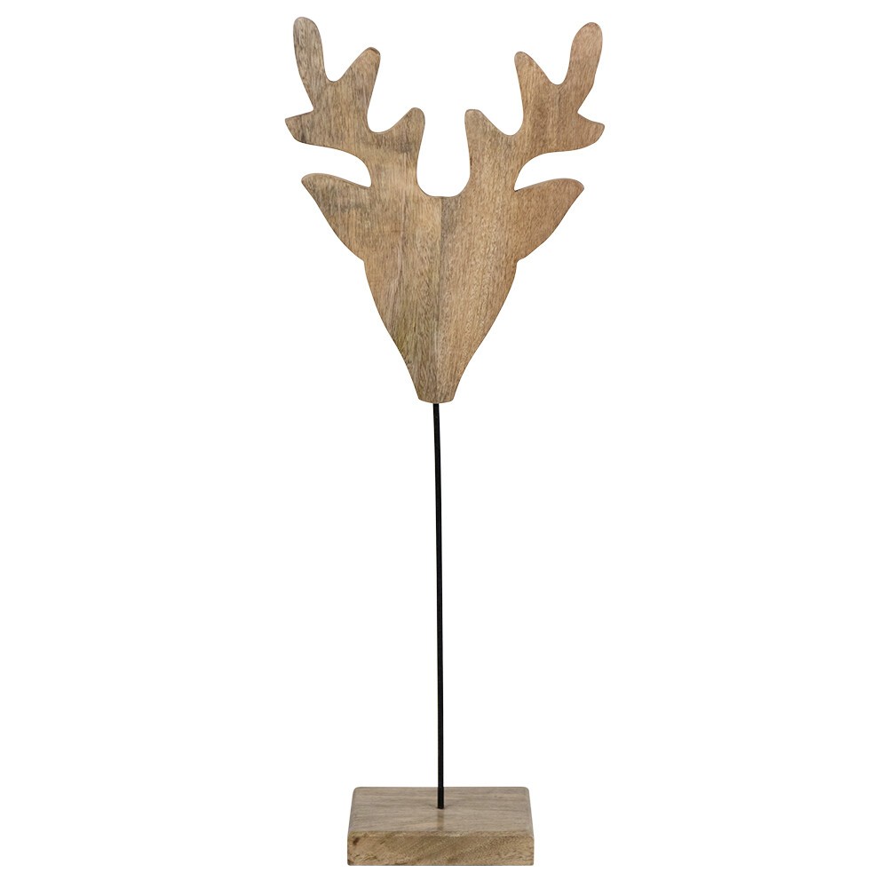 Dekorace hlava jelena z mangového dřeva na podstavci Deer - 40*20*90cm Mars & More