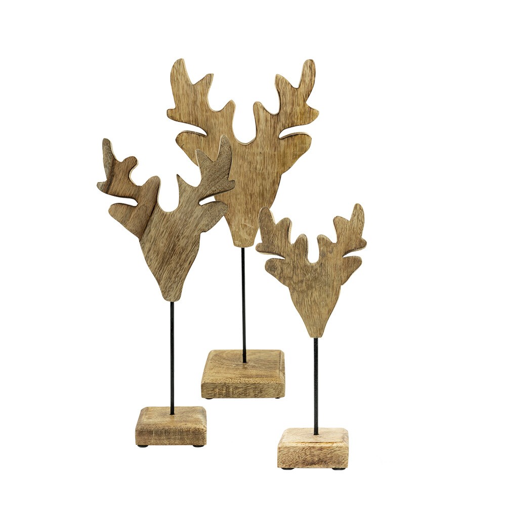 Dekorace hlava jelena z mangového dřeva na podstavci Deer - 41*18*10cm