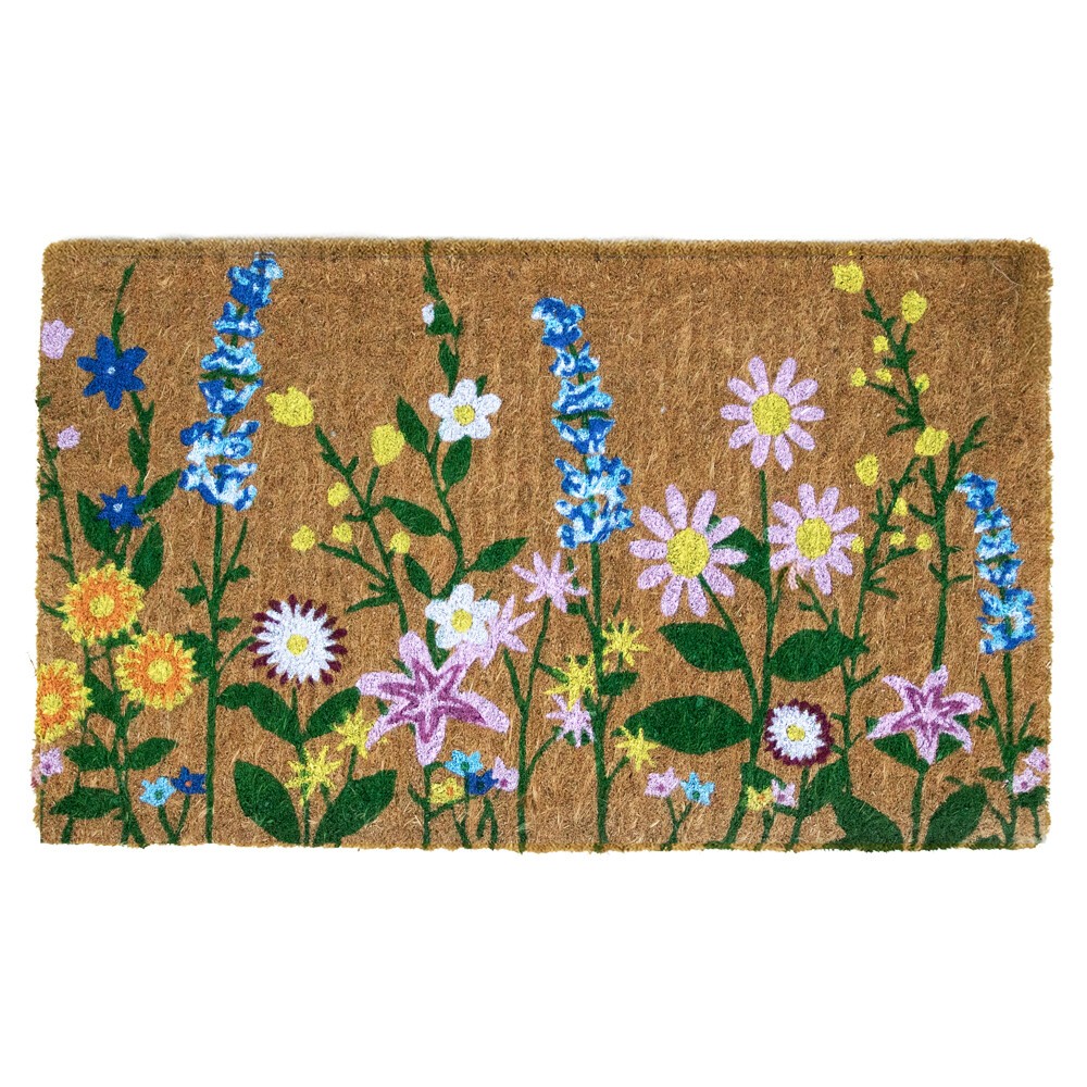 Rohožka z kokosových vláken s motivem květin Coir - 75*45*4cm