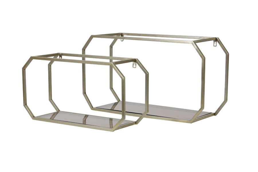2ks zlatá antik kovová police Muksi gold - 58*20*30/70*29*38cm