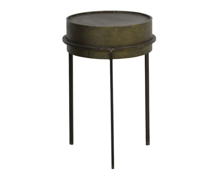 Bronzový antik kovový stolek/ květináč Tence - Ø38,5*58 cm
