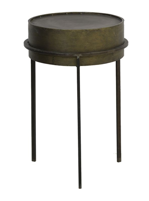 Bronzový antik kovový stolek/ květináč Tence - Ø38,5*58 cm