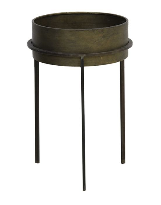 Bronzový antik kovový stolek/ květináč Tence - Ø38,5*58 cm