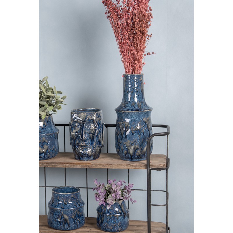 Modrý keramický obal na květináč Blue Dotty - Ø 15*13 cm