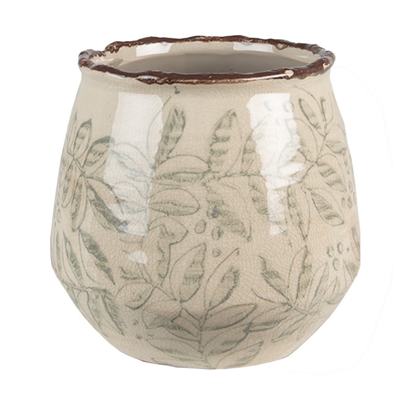 Béžový keramický obal na květináč s listy Lovely Leaves M - Ø14*13 cm